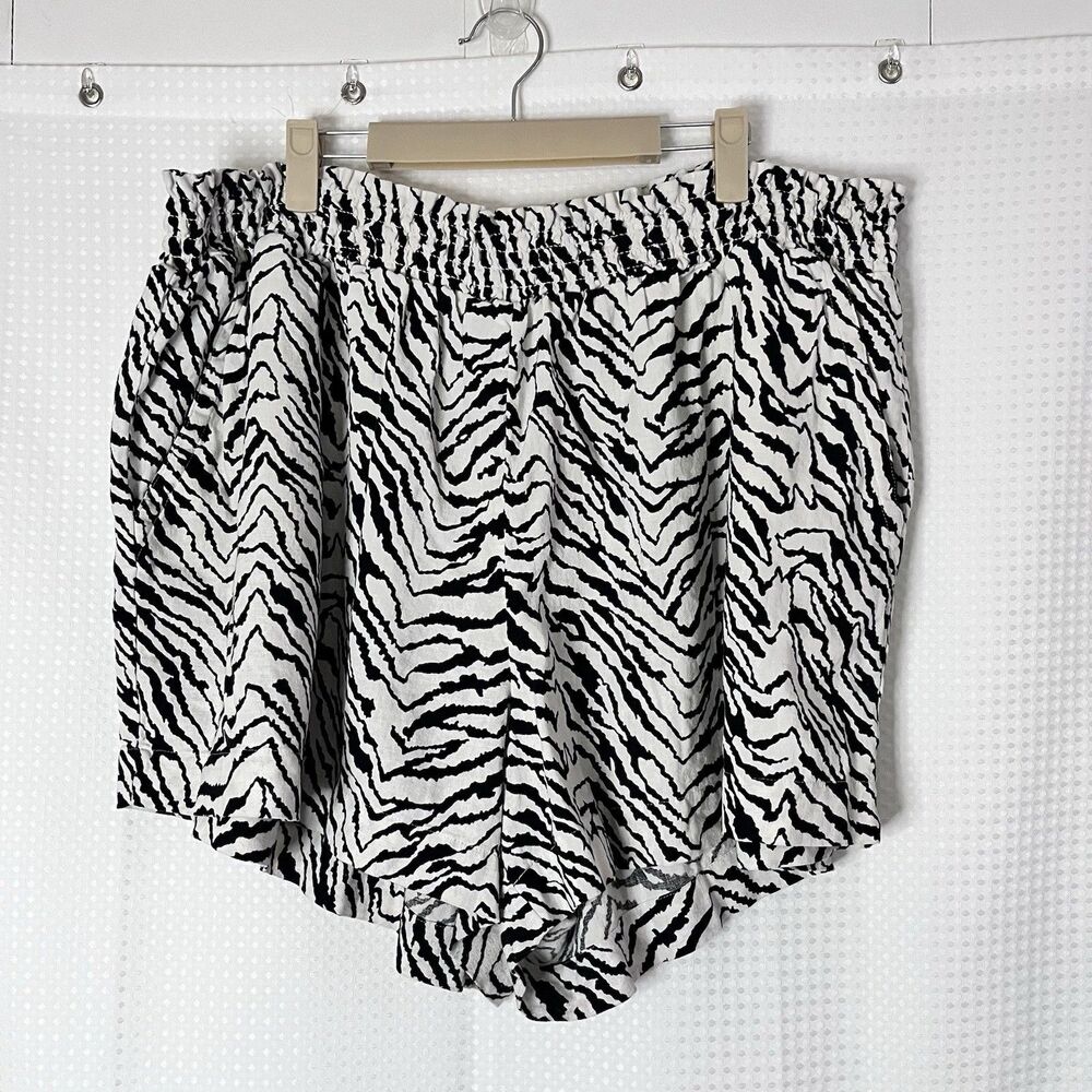 Ava & Viv Women’s 2X Zebra Print Shorts Linen Blend Elastic Waist Pockets